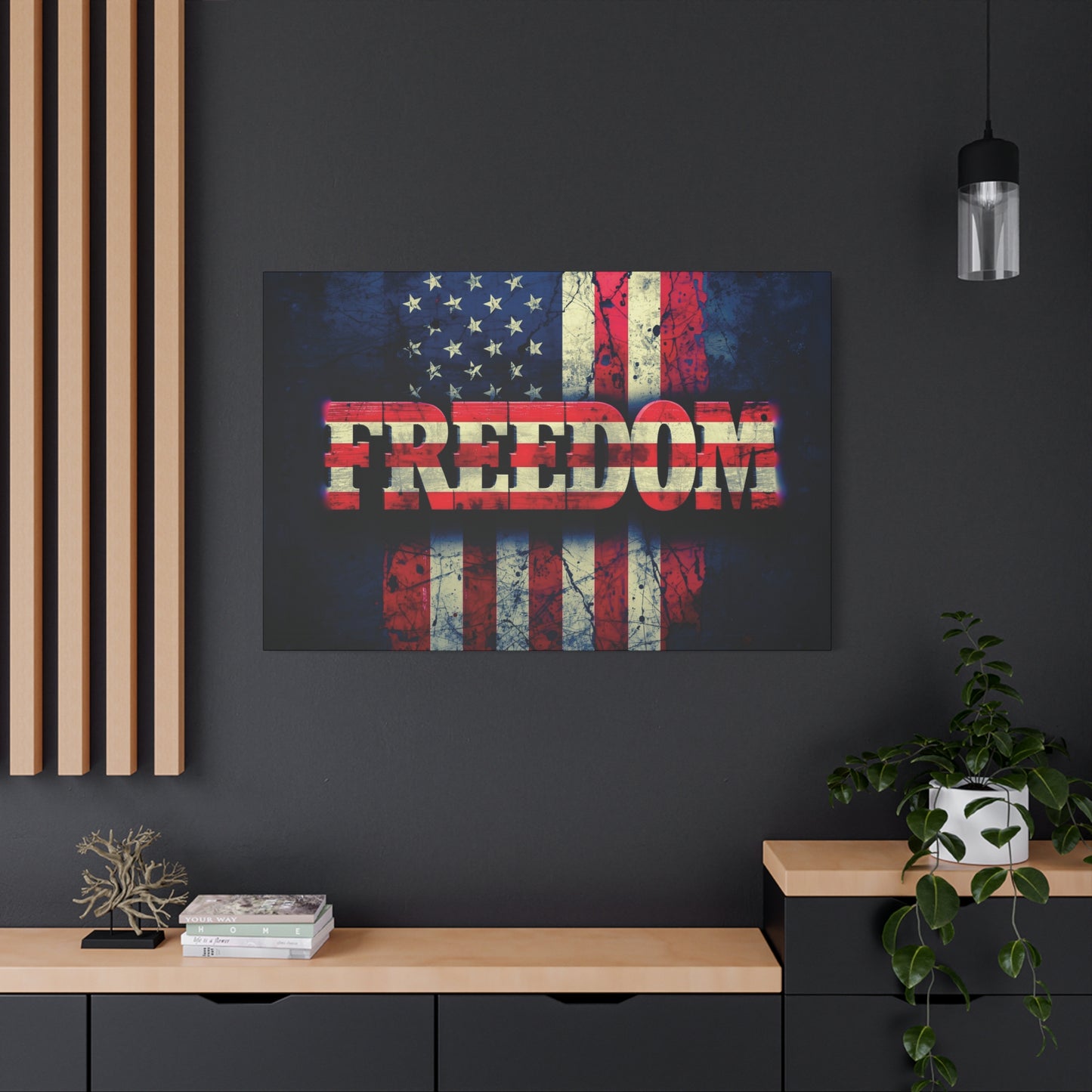 Patriotic Wall Art Print - Freedom Design Canvas Decor - American Flag Red White & Blue Artwork - Christmas Gifts - Independence Day Decoration - Home Gallery Piece -