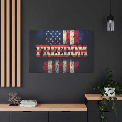 Patriotic Wall Art Print - Freedom Design Canvas Decor - American Flag Red White & Blue Artwork - Christmas Gifts - Independence Day Decoration - Home Gallery Piece -