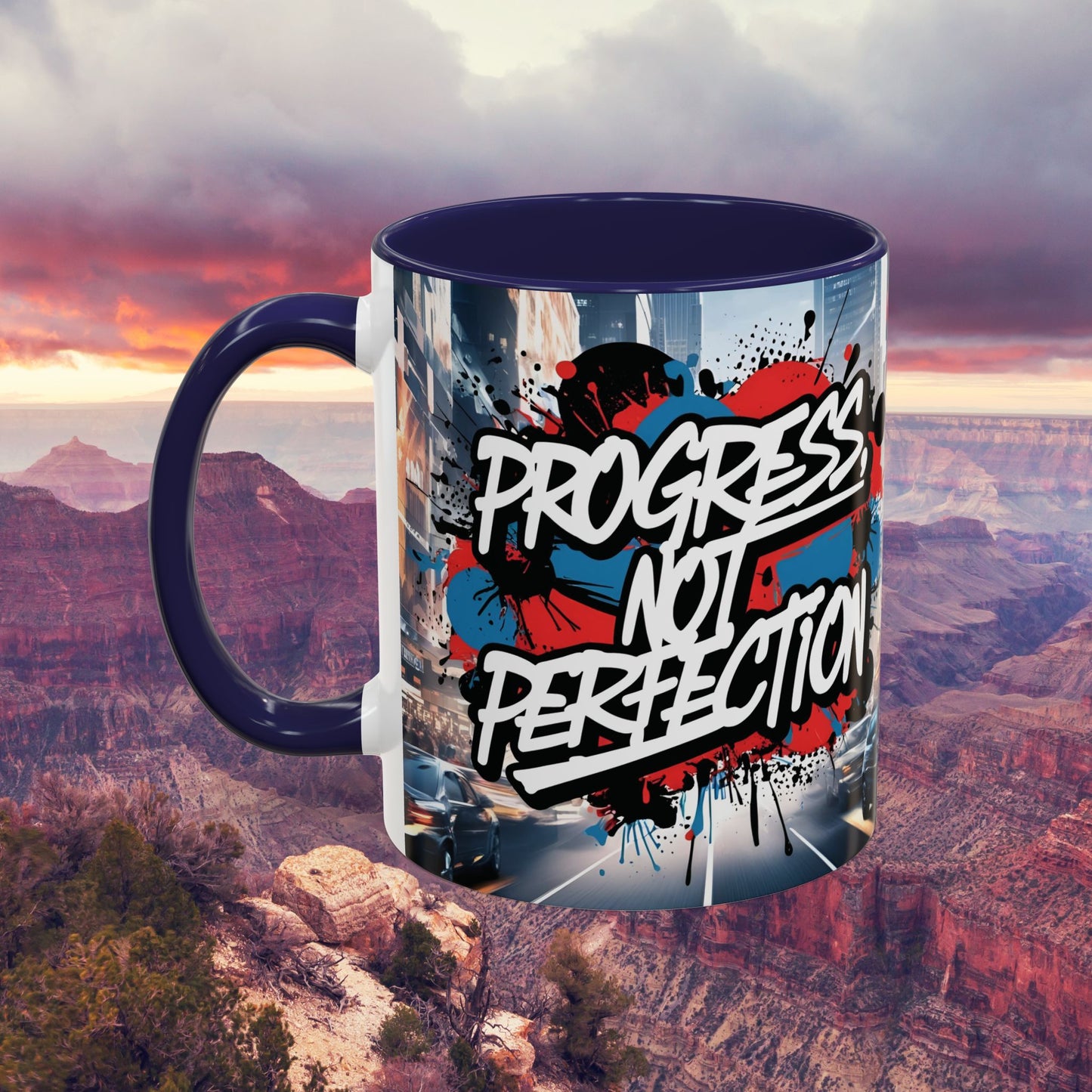 Progress Not Perfection! Graffiti Style Mug - Vibrant Design - 11oz/15oz - 8 Colors