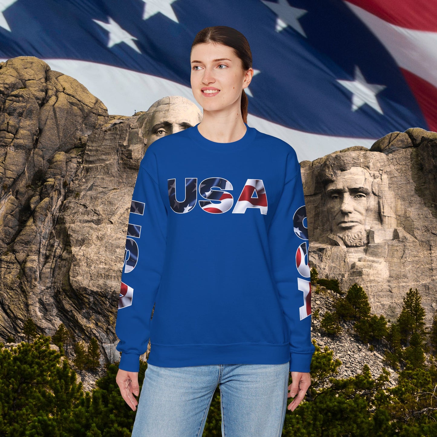 Patriotic USA Red White Blue - Crewneck Sweatshirt - Unisex Pullover - S-5XL