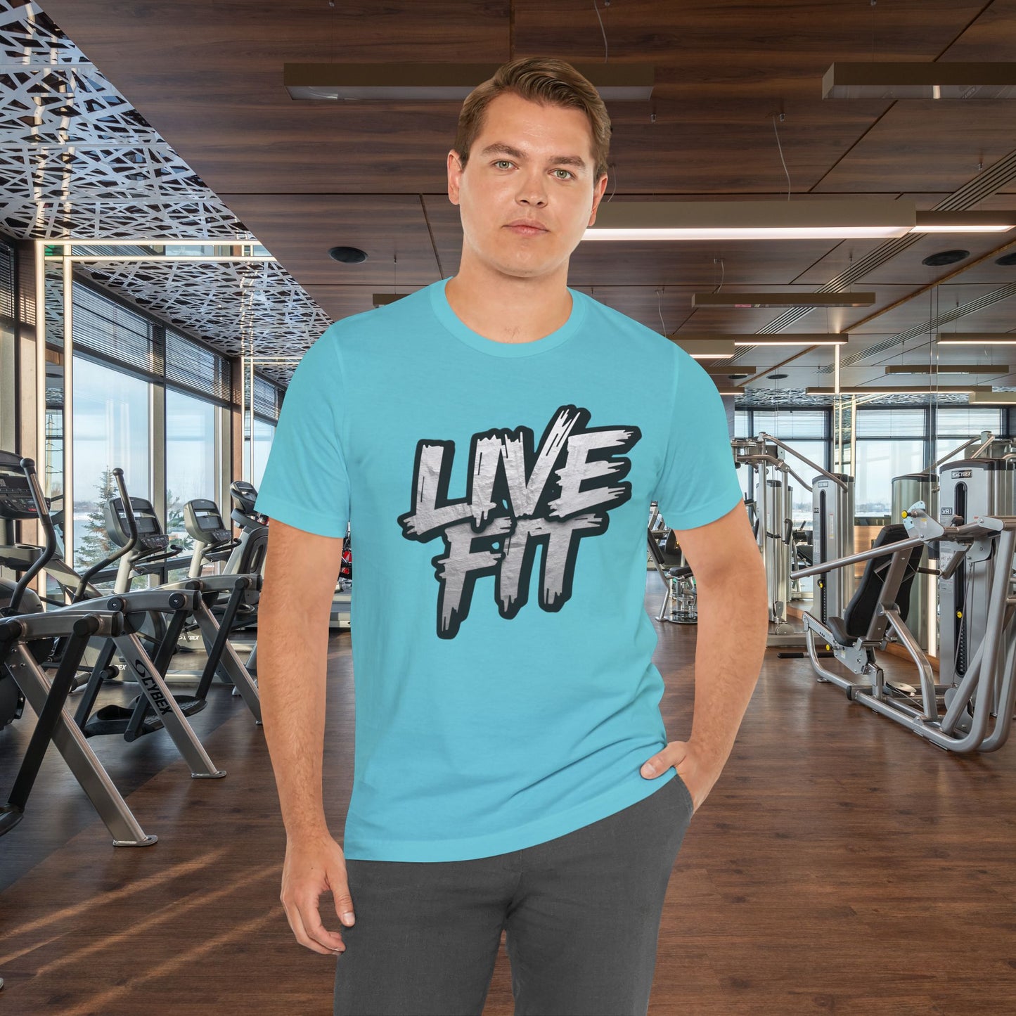 LIVE FIT Unisex Jersey Tee - Fitness Shirt - XS - 4XL -  Workout Apparel -  Motivational T-Shirt - Casual Wear - Gift for Fitness Enthusiasts