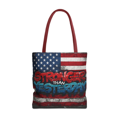 Patriotic Red White Blue Tote Bag - Stronger Than Yesterday - Perfect for Fourth of July, Gym, Beach, Shopping, Gifts