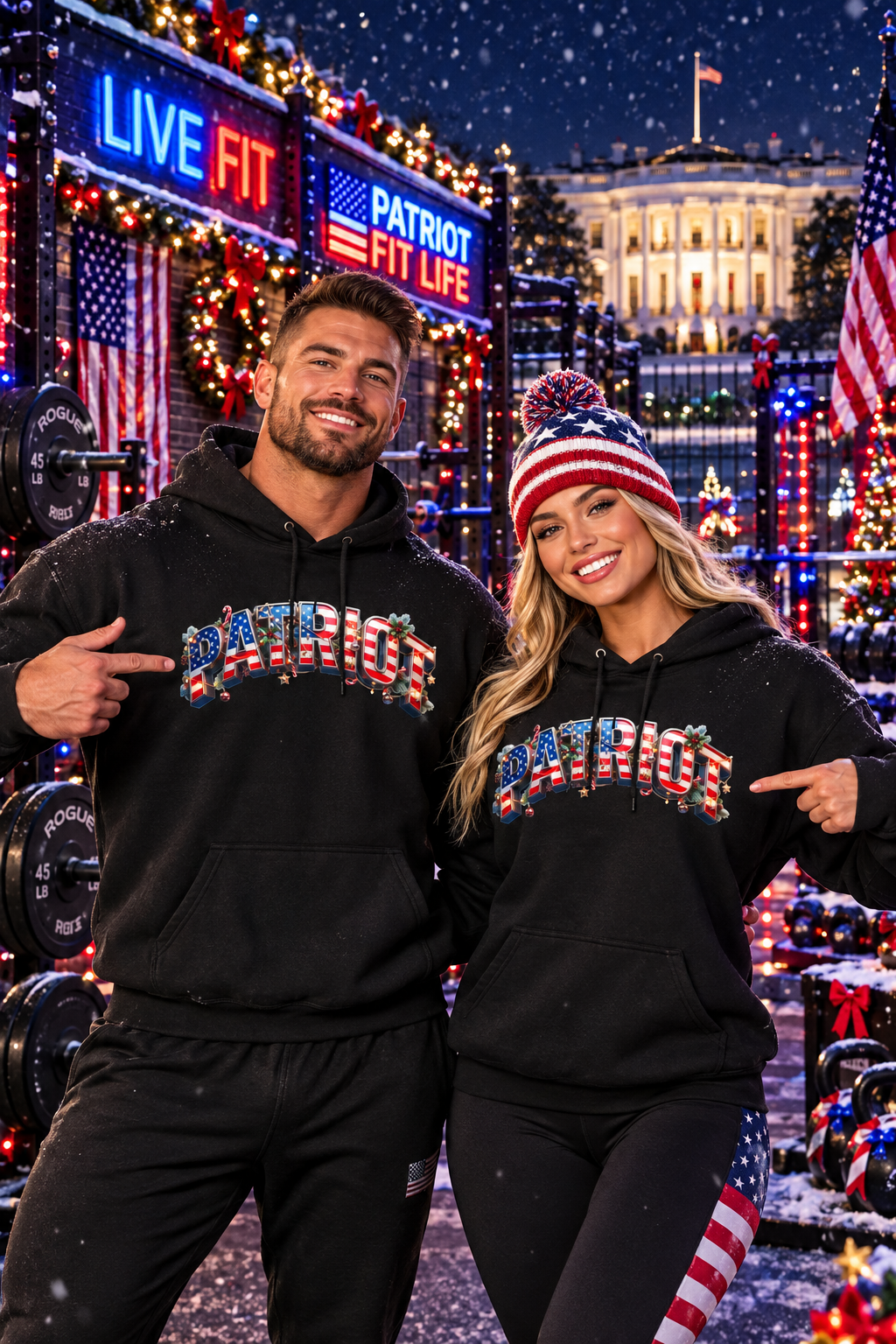 Patriot Christmas Hoodie - Flag Letters with Ornaments | Clean Minimal Graphic | Unisex S-5XL