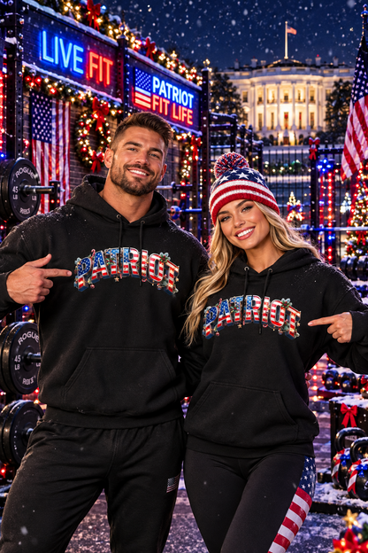 Patriot Christmas Hoodie - Flag Letters with Ornaments | Clean Minimal Graphic | Unisex S-5XL