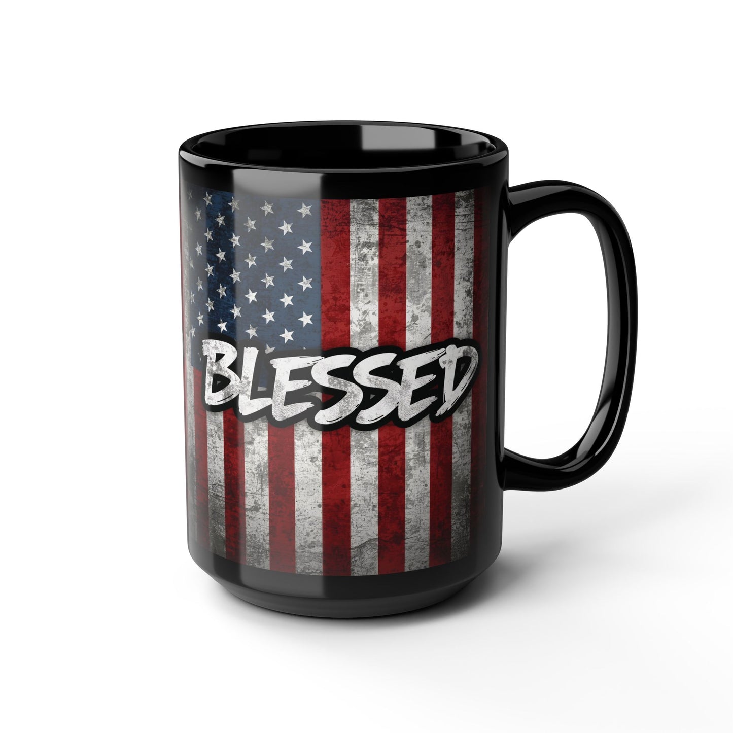 Sleek Ceramic Black Mug Blessed - American Flag - Patriotic Coffee Lover Gift - Home Decor - 11oz - 15oz