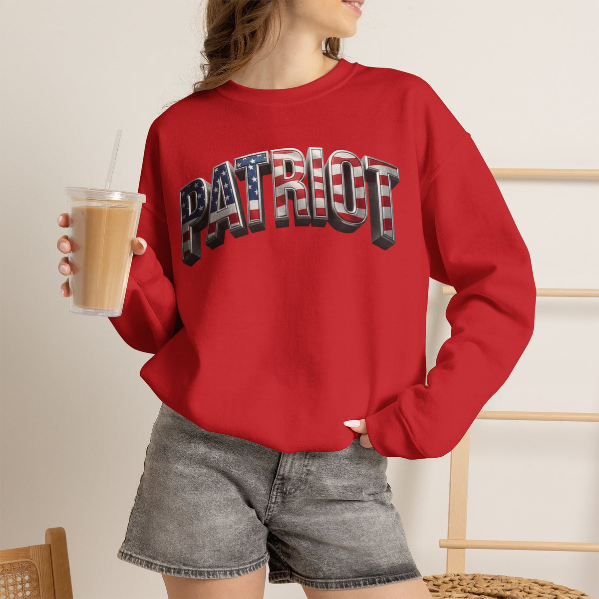 Patriot Crewneck Sweatshirt — American Flag Text Graphic