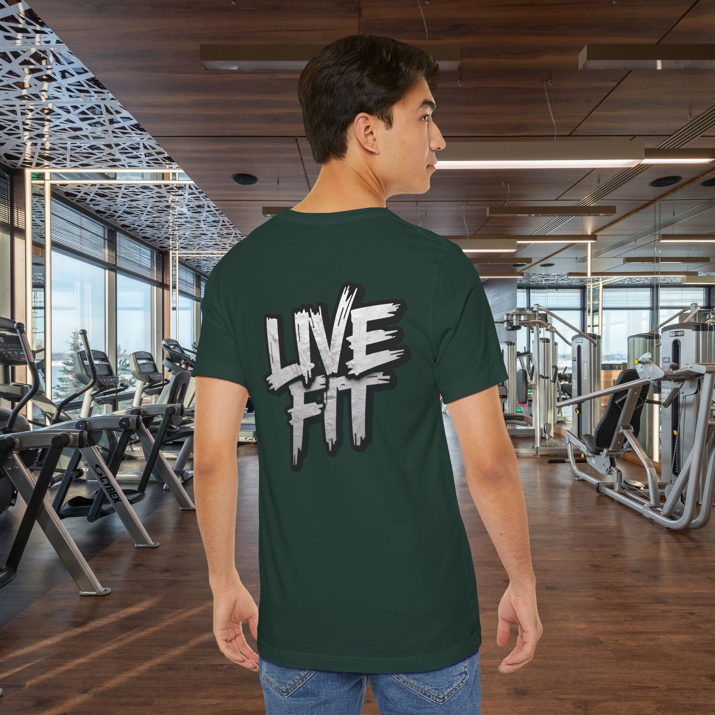 LIVE FIT Unisex Jersey Tee - Fitness Shirt - XS - 4XL -  Workout Apparel -  Motivational T-Shirt - Casual Wear - Gift for Fitness Enthusiasts