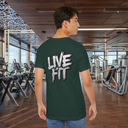 LIVE FIT Unisex Jersey Tee - Fitness Shirt - XS - 4XL -  Workout Apparel -  Motivational T-Shirt - Casual Wear - Gift for Fitness Enthusiasts