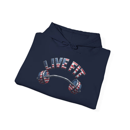 LIVE FIT American Flag Barbell Hoodie | Patriotic Gym Sweatshirt – LIVE FIT