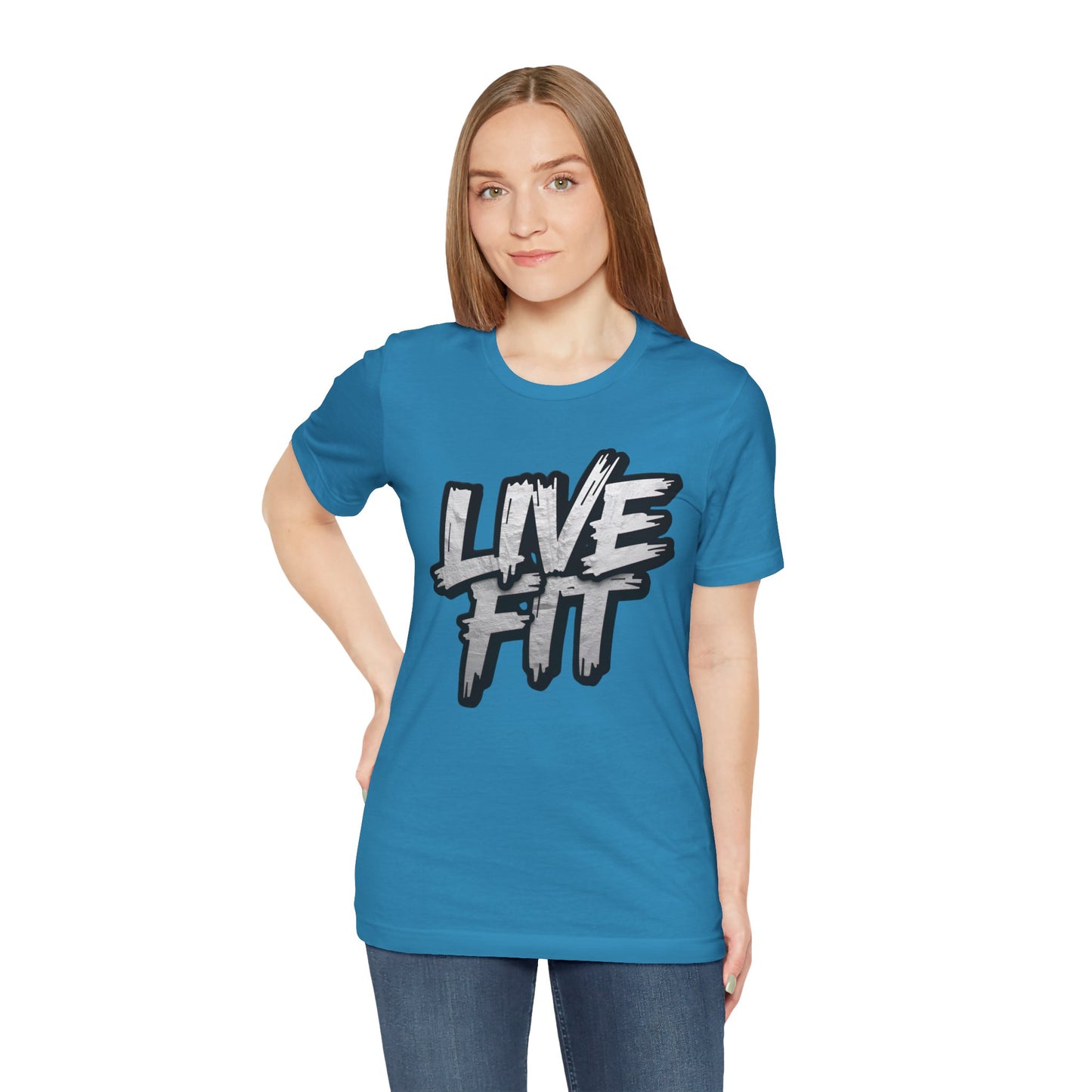 LIVE FIT Unisex Jersey Tee - Fitness Shirt - XS - 4XL -  Workout Apparel -  Motivational T-Shirt - Casual Wear - Gift for Fitness Enthusiasts