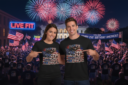 Happy 250th Birthday America T-Shirt | Patriotic Eagle & Flag 4th of July Tee