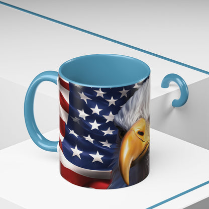 Patriotic Bald Eagle Coffee Mug - American Flag Accent - 11oz/15oz - Multiple Colors