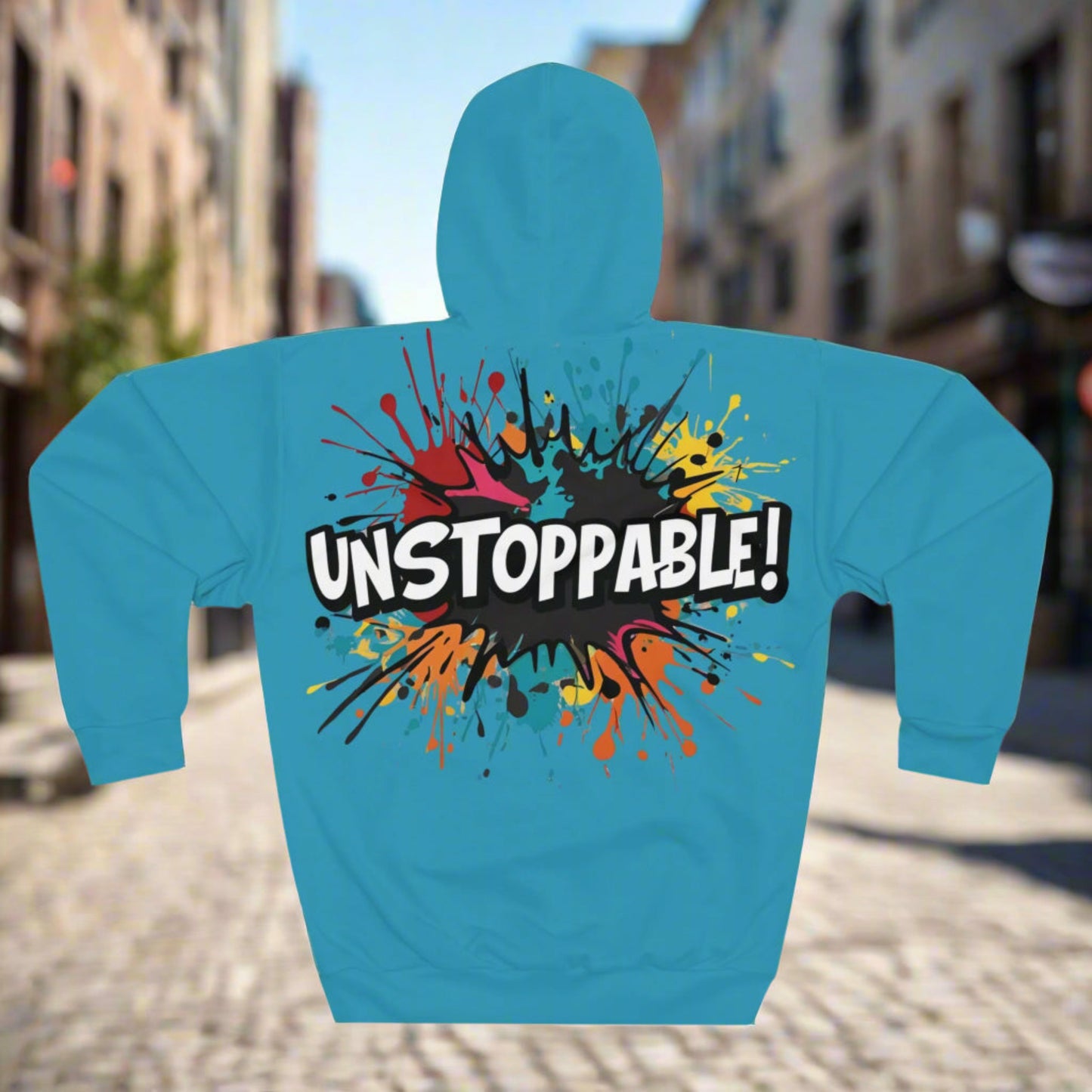 Unisex  Unstoppable  Design  Pullover  Hoodie - Colorful  Splash  Design  for  Motivation  and  Style