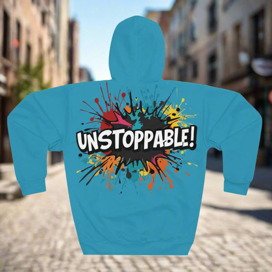 Unisex  Unstoppable  Design  Pullover  Hoodie - Colorful  Splash  Design  for  Motivation  and  Style