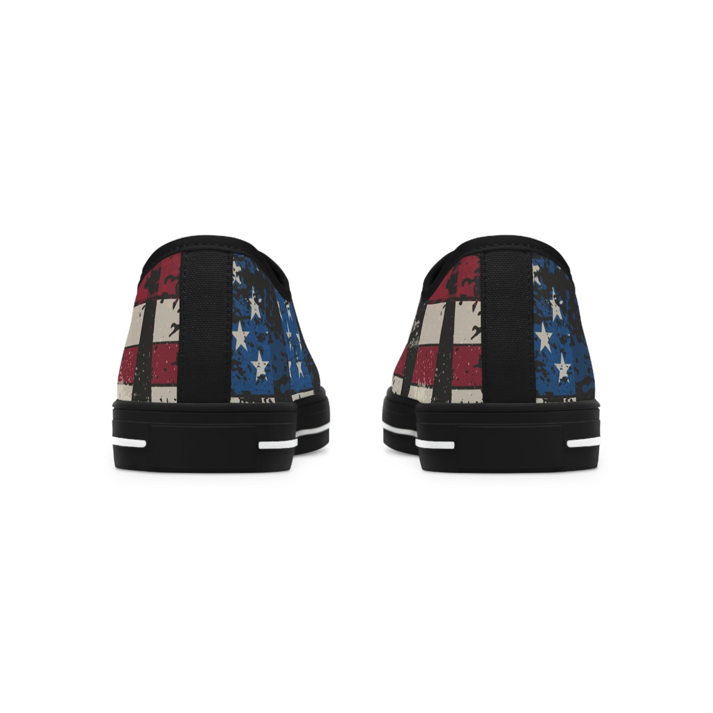 Eye-Catching - All Over Print - USA - Red White & Blue - Low Top Sneakers - Choice of White Sole - or Black Sole