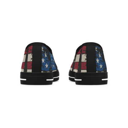 Eye-Catching - All Over Print - USA - Red White & Blue - Low Top Sneakers - Choice of White Sole - or Black Sole