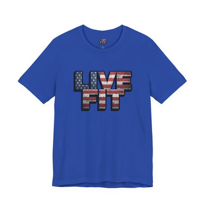 LIVE FIT Patriotic T-Shirt - American Flag Red White Blue - Unisex Fitness Tee