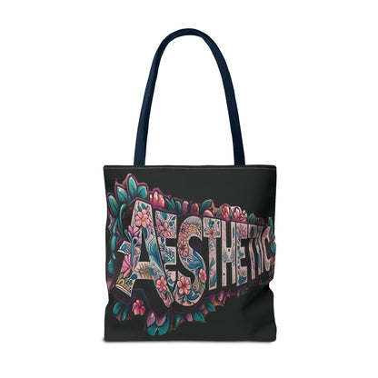 Eye-Catching - Aesthetic - Black Floral Tote Bag - Shopping Bag - Eco-Friendly Grocery Tote - Boho Style Handbag - Gift  for Art Lovers - Travel Accessory -