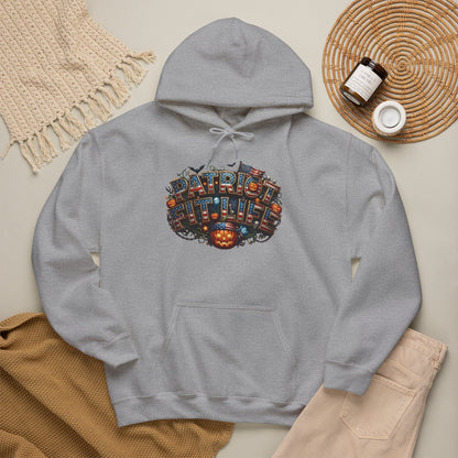 Patriot Fit Life Halloween Pumpkin Haunted House Hoodie - Vintage Spooky Scene