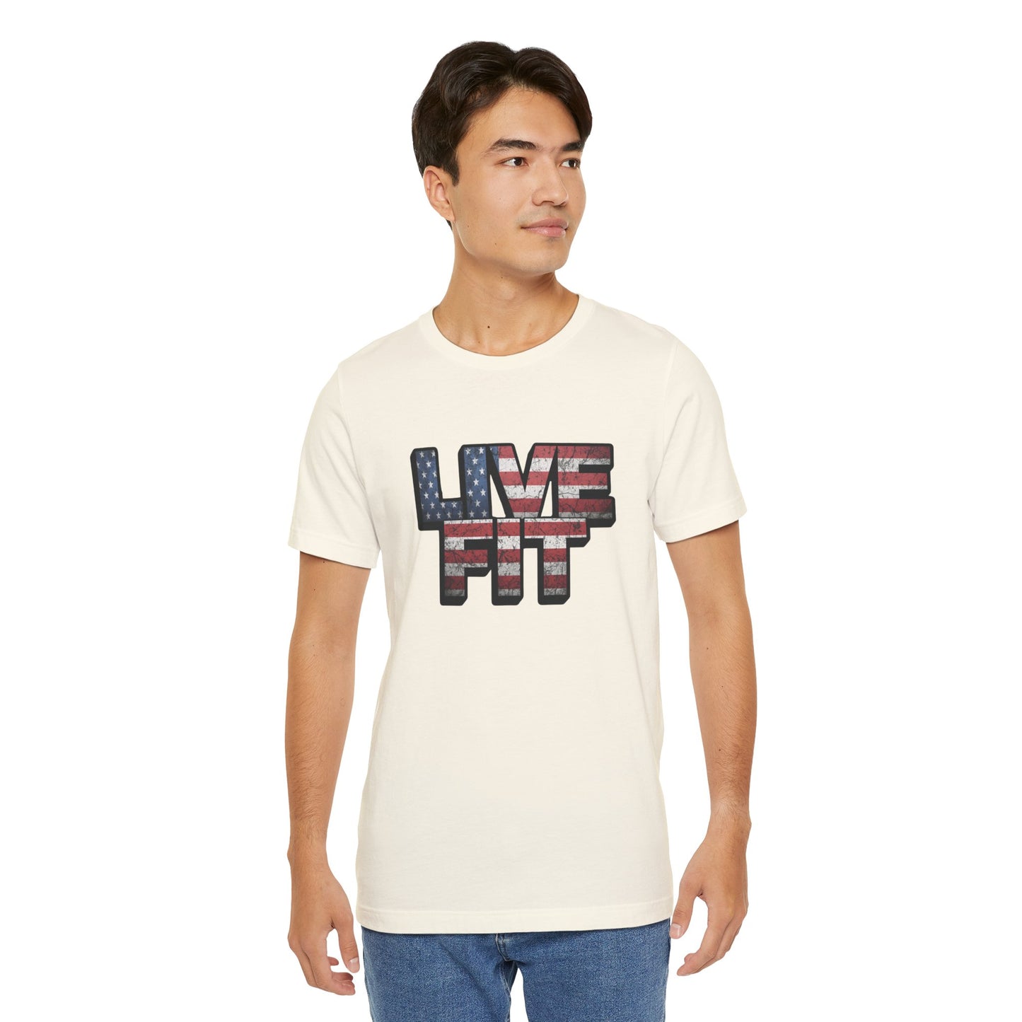 LIVE FIT Patriotic T-Shirt - American Flag Red White Blue - Unisex Fitness Tee