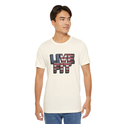 LIVE FIT Patriotic T-Shirt - American Flag Red White Blue - Unisex Fitness Tee