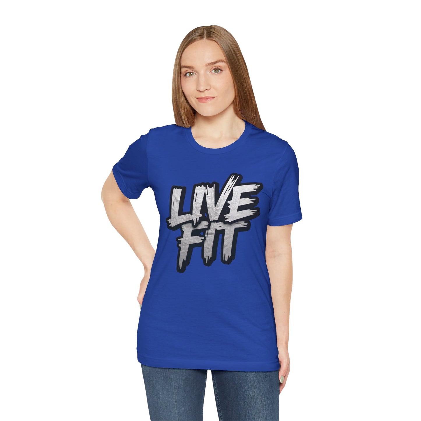 LIVE FIT Unisex Jersey Tee - Fitness Shirt - XS - 4XL -  Workout Apparel -  Motivational T-Shirt - Casual Wear - Gift for Fitness Enthusiasts