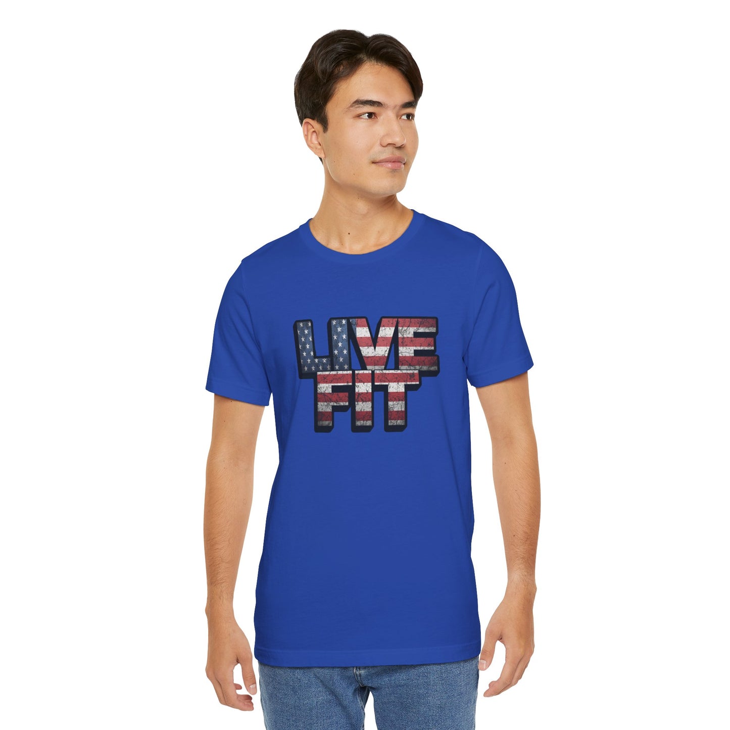 LIVE FIT Patriotic T-Shirt - American Flag Red White Blue - Unisex Fitness Tee