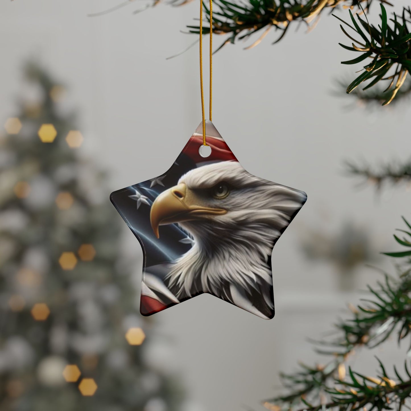 Patriotic Eagle Ornaments - American Flag Backdrop - 2 Sided Same Pic -