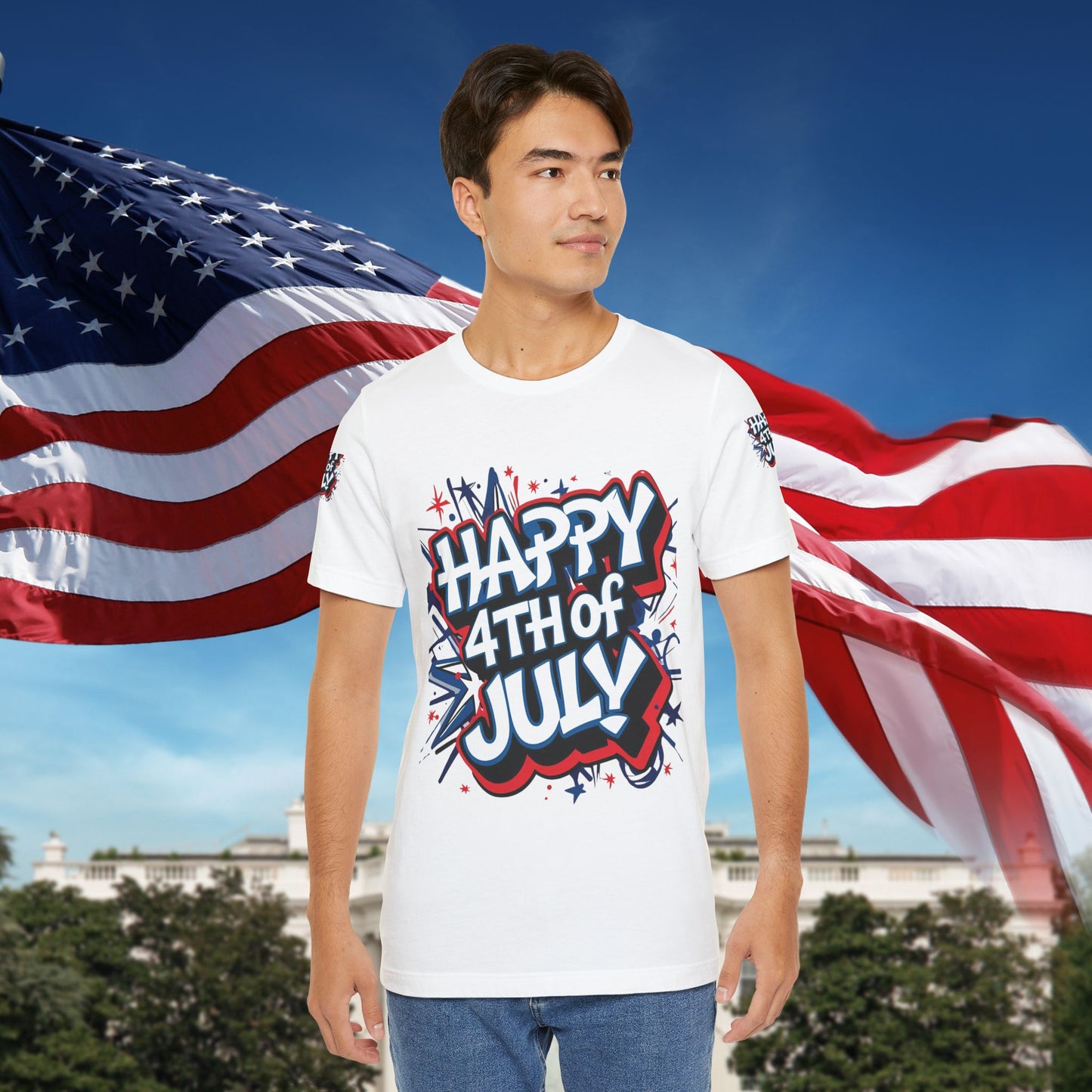 Happy 4th Of July Unisex Jersey Short Sleeve Tee, Independence Day T-Shirt, Patriotic Shirt, Red White Blue Tee, USA Celebration Top