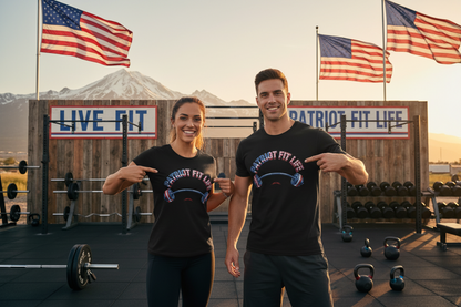 Patriot Fit Life Gym Life T-Shirt | American Flag Barbell Tee – LIVE FIT