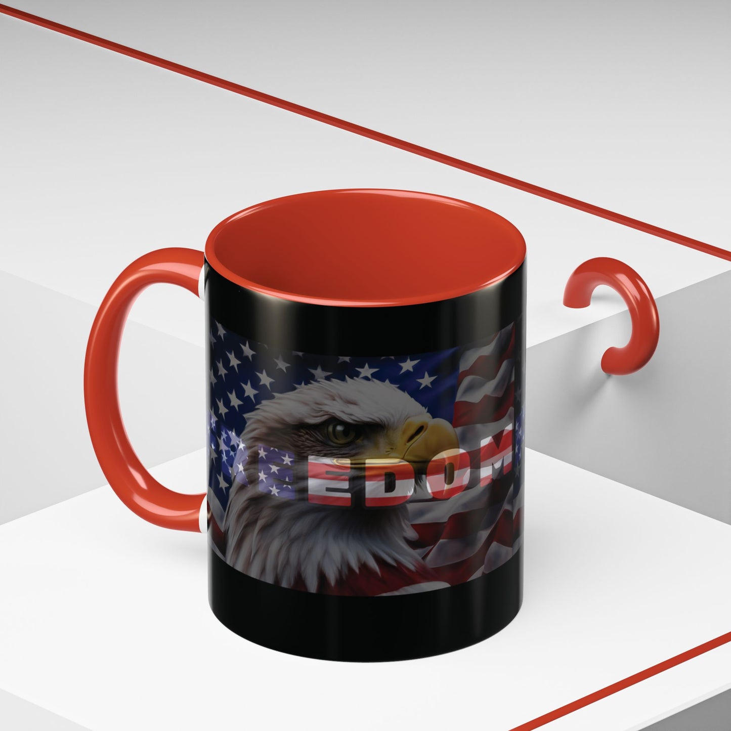 Freedom! Bald Eagle Patriotic Accent Mug - Red White & Blue - 11oz/15oz