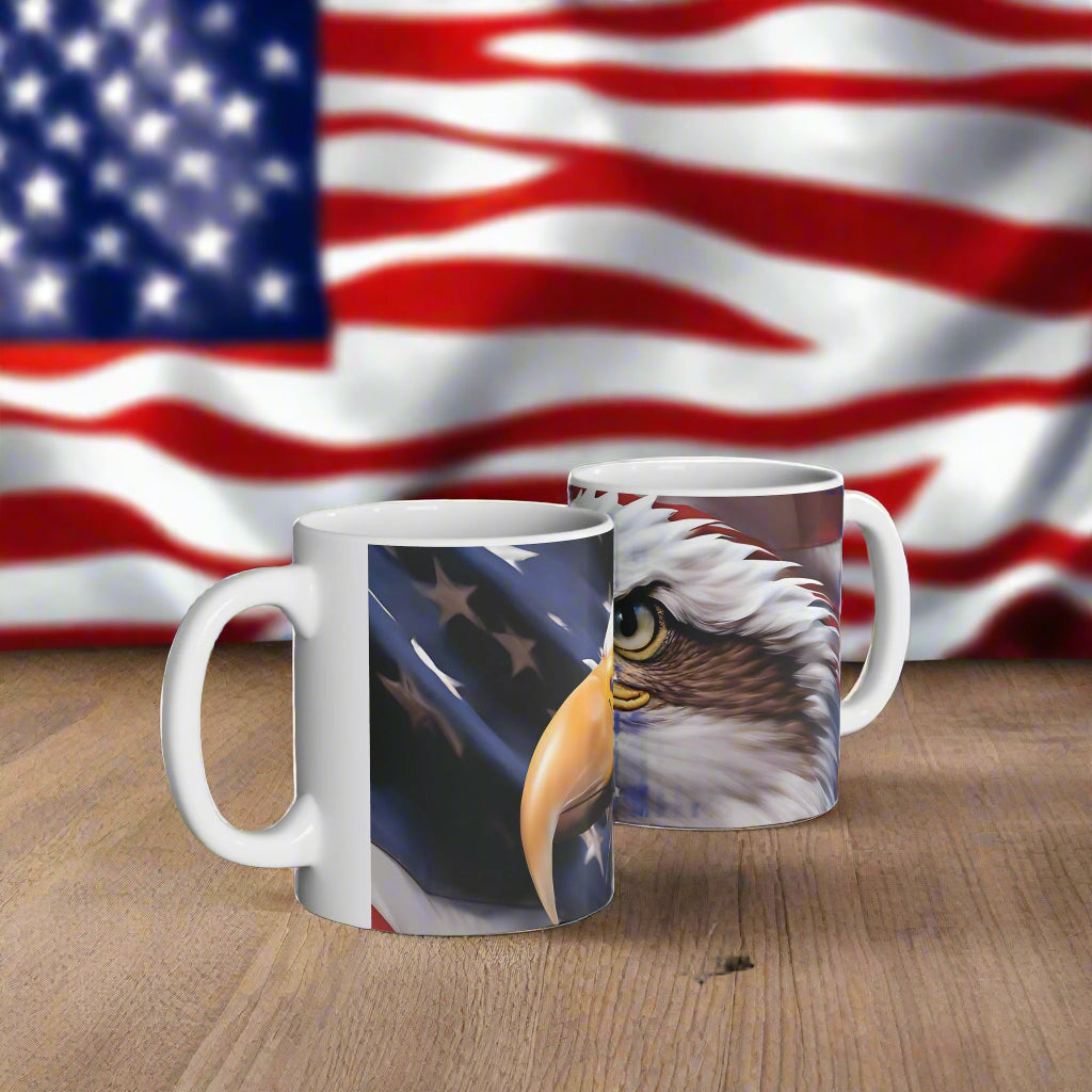 Patriotic Red White & Blue Mug - American Flag & Bald Eagle - 11oz/15oz - 4th of July Gift