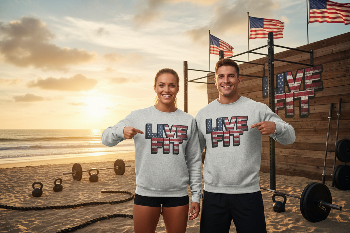 Patriotic Fitness Sweatshirt - American Flag LIVE FIT Design - Red White Blue Crewneck - Unisex S-3XL
