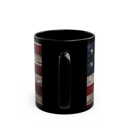 Eye-Catching - Red White Blue - Black Ceramic Mug - LIVE FIT - American Flag Backdrop