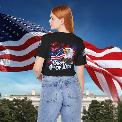 Happy 4th of July,  Print Design, Unisex T-Shirt, Patriotic Print Design, Independence Day Shirt, Red White Blue Shirt, USA Tee Gift, Gift For Her, Gift For Him, American Flag, Bald Eagle