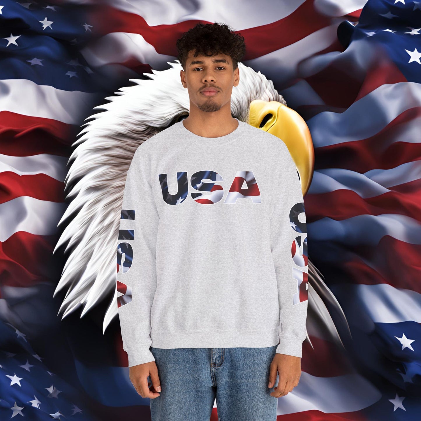 Patriotic USA Red White Blue - Crewneck Sweatshirt - Unisex Pullover - S-5XL