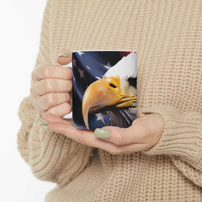 Patriotic Red White & Blue Mug - American Flag & Bald Eagle - 11oz/15oz - 4th of July Gift