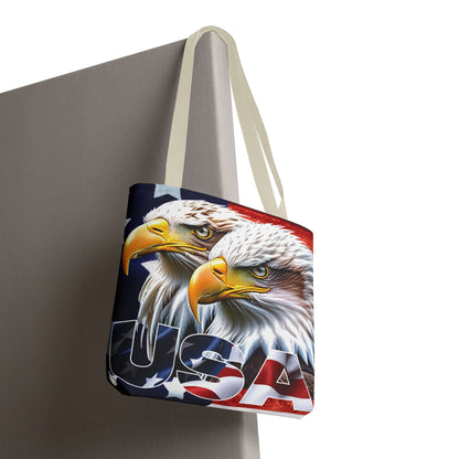 🇺🇸 Patriotic 🇺🇸 USA 🇺🇸 Bald Eagles 🇺🇸 Tote Bag 🇺🇸 All Over Print 🇺🇸 American Flag Design 🇺🇸 Five Different Handle Colors 🇺🇸 Red 🇺🇸 Navy 🇺🇸 Black 🇺🇸 Beige 🇺🇸 White