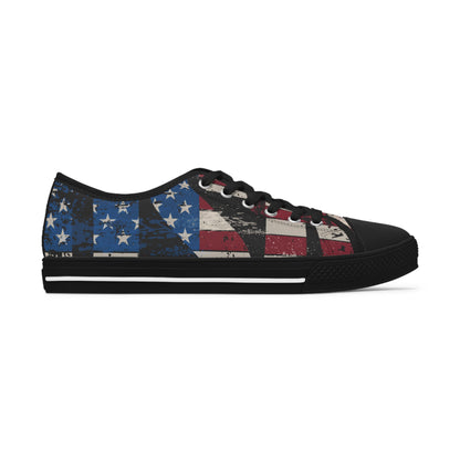 Eye-Catching - All Over Print - USA - Red White & Blue - Low Top Sneakers - Choice of White Sole - or Black Sole