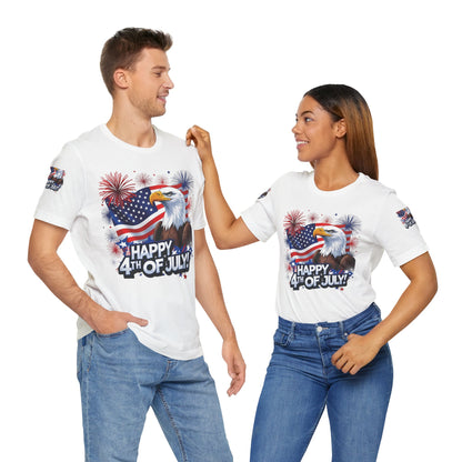 Happy 4th of July,  Print Design, Unisex T-Shirt, Patriotic Print Design, Independence Day Shirt, Red White Blue Shirt, USA Tee Gift, Gift For Her, Gift For Him, American Flag, Bald Eagle