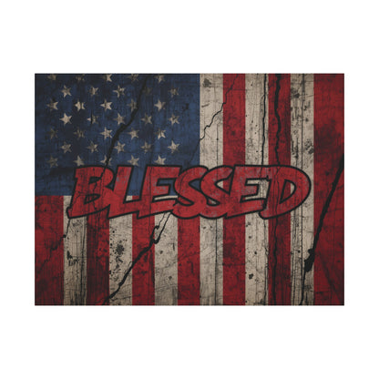 Blessed Patriotic Canvas Wall Art, Americana Decor, Home Wall Decoration, Rustic Flag Artwork, US Flag Decor