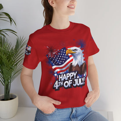 Happy 4th of July,  Print Design, Unisex T-Shirt, Patriotic Print Design, Independence Day Shirt, Red White Blue Shirt, USA Tee Gift, Gift For Her, Gift For Him, American Flag, Bald Eagle