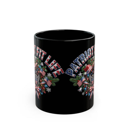 Patriot Fit Life Christmas Coffee Mug - Eagle Wreath with Flags, Lights & Stars Bow | 11oz & 15oz