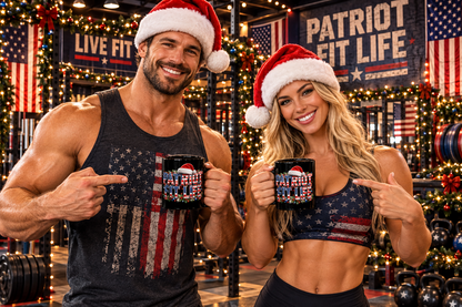 Patriot Fit Life Christmas Coffee Mug - Centered Santa Hat & Ornaments | 11oz & 15oz