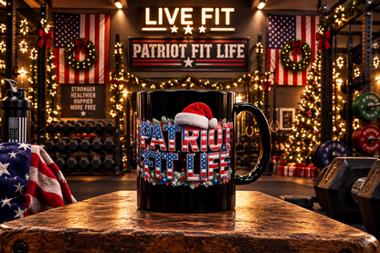 Patriot Fit Life Christmas Coffee Mug - Centered Santa Hat & Ornaments | 11oz & 15oz