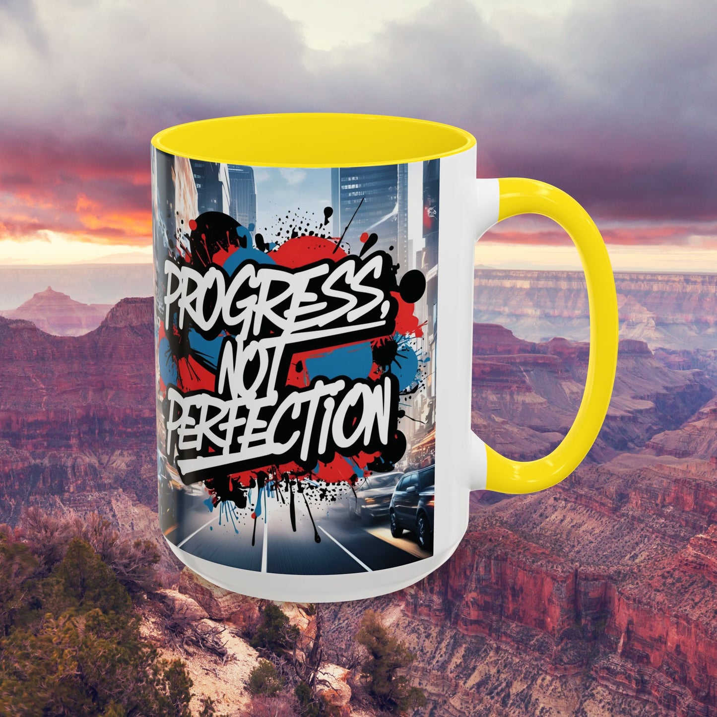 Progress Not Perfection! Graffiti Style Mug - Vibrant Design - 11oz/15oz - 8 Colors