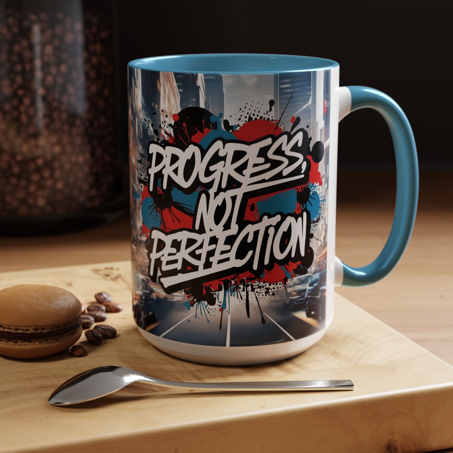 Progress Not Perfection! Graffiti Style Mug - Vibrant Design - 11oz/15oz - 8 Colors