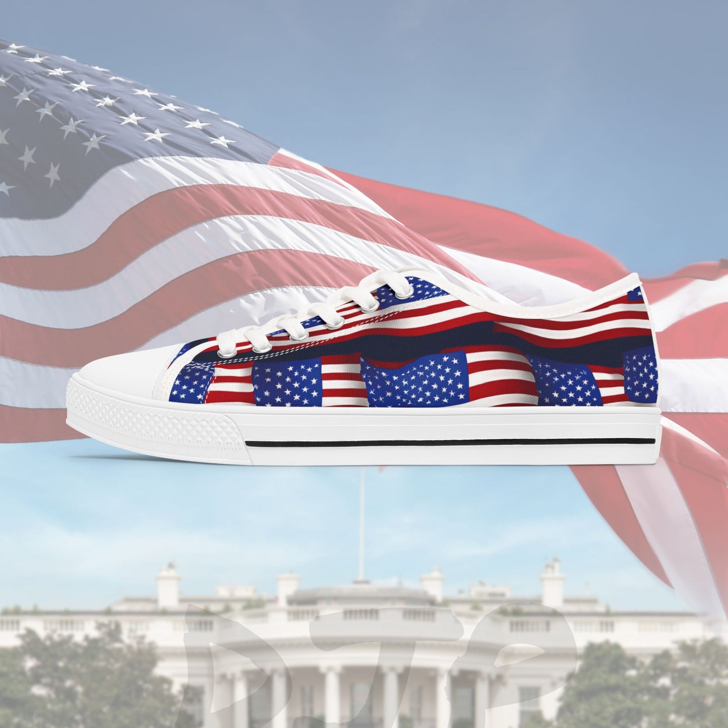 Patriotic - Red White & Blue - All Over Print - Low Top Sneakers - American Flag Design - Sizes 5.5-12