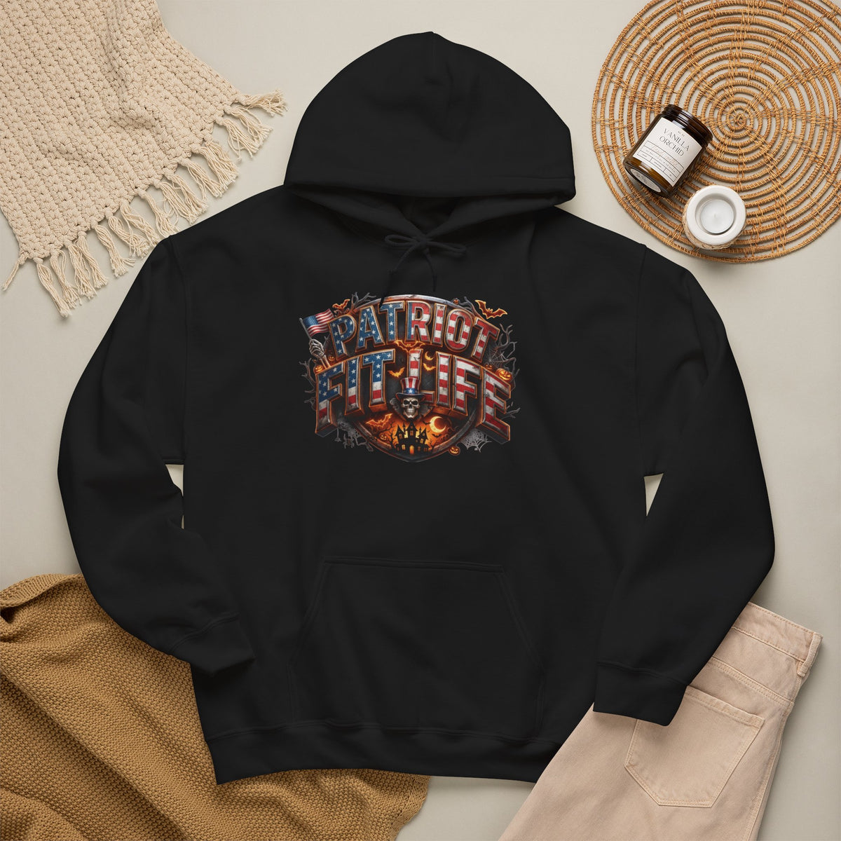 Patriot Fit Life Halloween Graphic Hoodie — American Flag Eagle Vintage Design