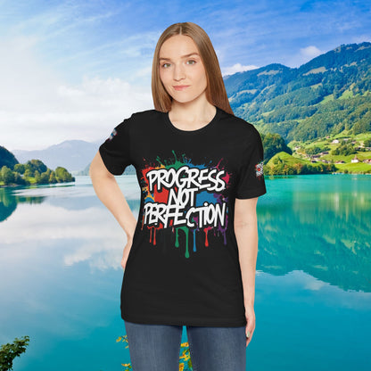 💥 Vibrant   💥   Eye-catching   💥   Motivational    💥 All  Over Print   💥 Unisex T-shirt  💥   Progress  Not  Perfection   💥  Art-Inspired   💥  Apparel  💥  Sizes  XS  x  4XL 💥